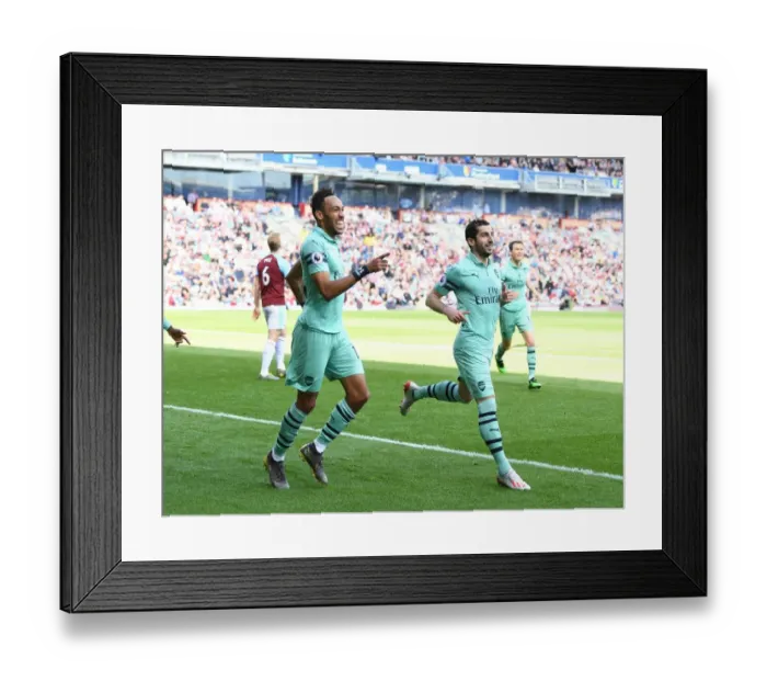 Framed Print : Aubameyang and Mkhitaryan Celebrate Arsenal's Goals Against Burnley (2018-19) Framed Print : Aubameyang and Mkhitaryan Celebrate Arsenal's Goals Against Burnley (2018-19)