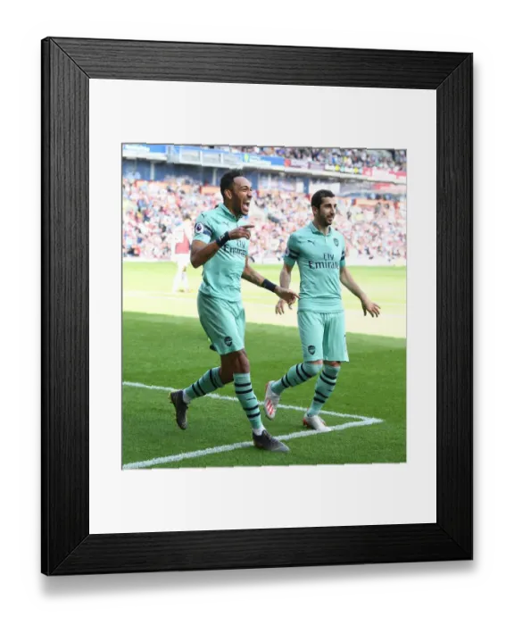Framed Print : Aubameyang and Mkhitaryan's Jubilant Moment: Scoring Duo Against Burnley (2018-19)