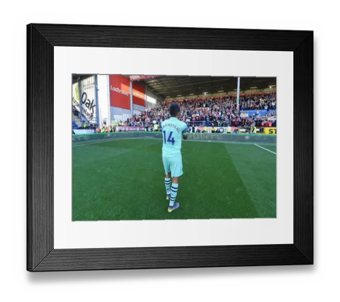 Framed Print : Arsenal's Aubameyang Celebrates with Fans after Burnley Victory (2018-19) Framed Print : Arsenal's Aubameyang Celebrates with Fans after Burnley Victory (2018-19)