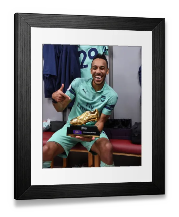 Framed Print : Arsenal's Aubameyang Claims Golden Boot after Securing Victory against Burnley Framed Print : Arsenal's Aubameyang Claims Golden Boot after Securing Victory against Burnley