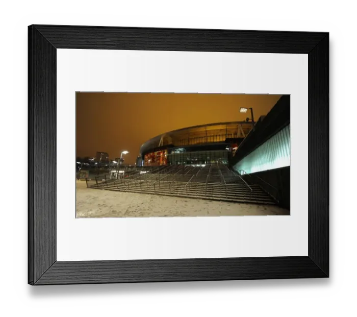 Framed Print : Winter's Embrace at Emirates: Arsenal Football Club in a Snow-Covered Stadium Framed Print : Winter's Embrace at Emirates: Arsenal Football Club in a Snow-Covered Stadium