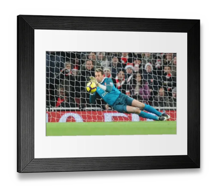 Framed Print : Arsenal goalkeeper Manuel Almunia saves the Hull penalty taken by Geovanni