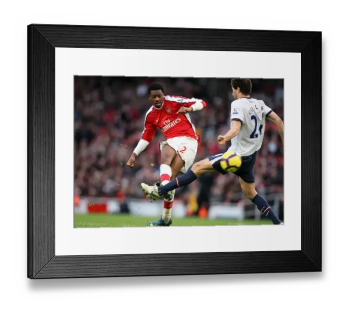 Framed Print : Abou Diaby scores Arsenals 3rd goal under pressure from Carlos Cuellar (Villa)