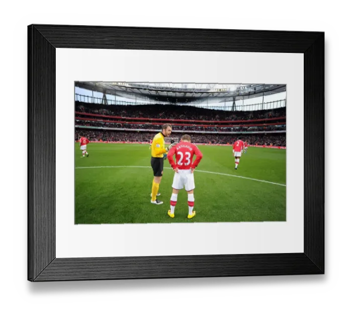 Framed Print : Arsenal's Manuel Almunia and Andrey Arshavin Celebrate Three Goals Against Aston Villa, Barclays Premier League, Emirates Stadium, London, 2009