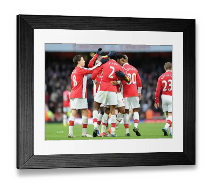 Framed Print : Arsenal Triumph: Diaby's Hat-Trick Celebration with Song, Nasri, and Arshavin vs. Aston Villa (3:0)