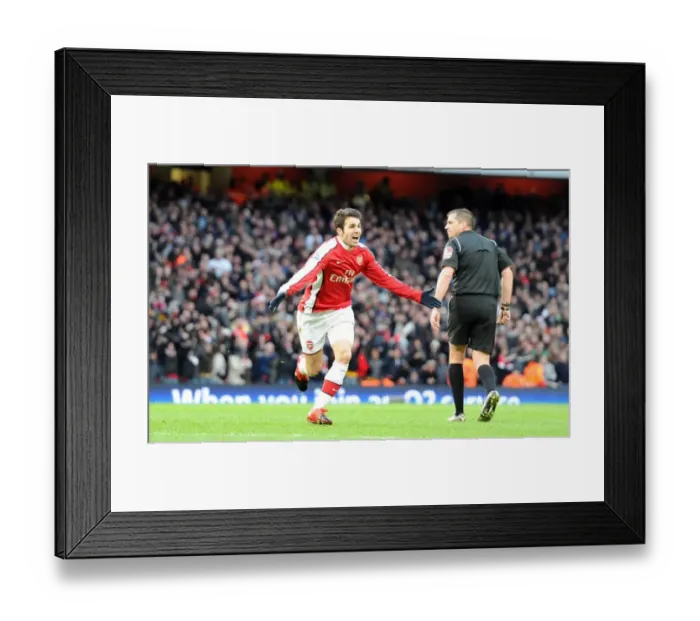 Framed Print : Cesc Fabregas's Euphoric Moment: Arsenal's 1st Goal vs. Aston Villa (3:0)