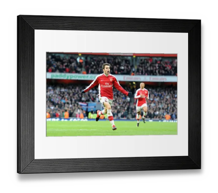 Framed Print : Cesc Fabregas Euphoric Moment: Arsenal's First Goal in 3-0 Victory over Aston Villa (December 2009)