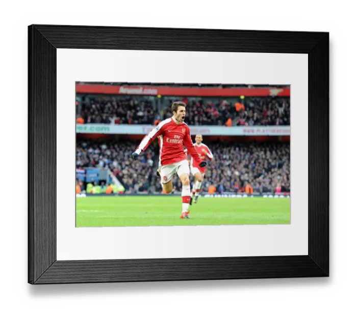 Framed Print : Cesc Fabregas Euphoric Moment: Arsenal's First Goal Against Aston Villa (3:0), Barclays Premier League, 2009 Framed Print : Cesc Fabregas Euphoric Moment: Arsenal's First Goal Against Aston Villa (3:0), Barclays Premier League, 2009