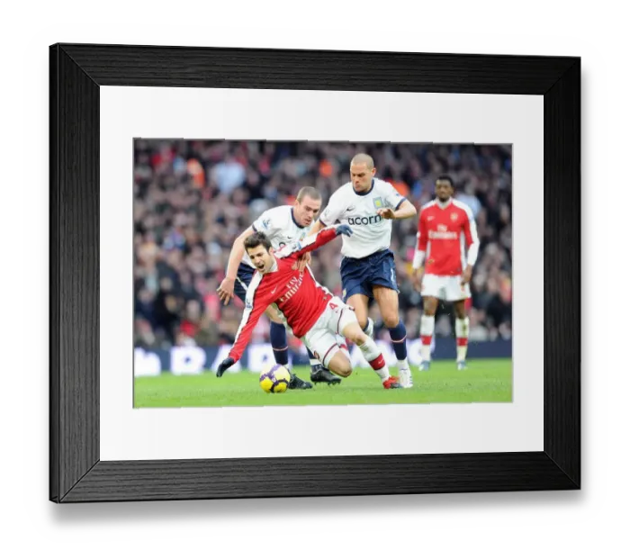 Framed Print : Cesc Fabregas (Arsenal) Richard Dunne and Luke Young (Aston Villa). Arsenal 3