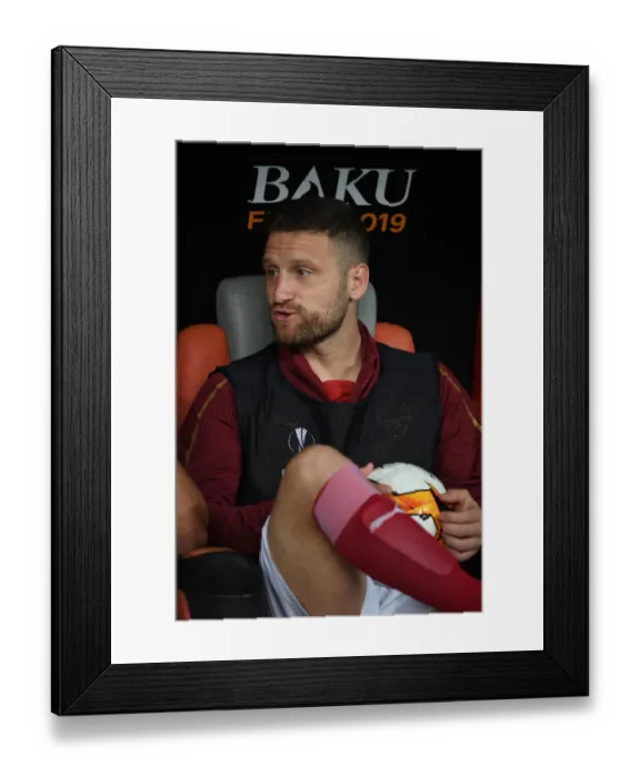 Framed Print : Arsenal's Shkodran Mustafi before the Europa League Final vs Chelsea, Baku 2019