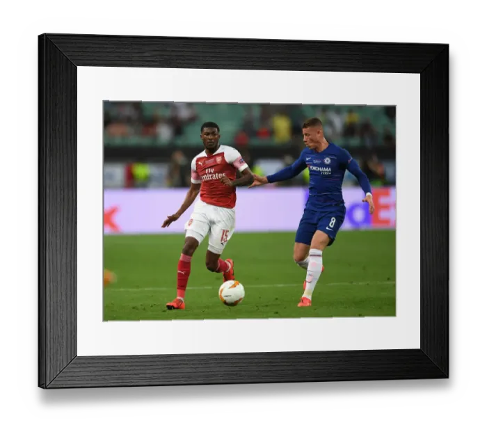 Framed Print : Arsenal vs. Chelsea Showdown: A Midfield Battle - Maitland-Niles vs. Barkley in the Europa League Final, Baku