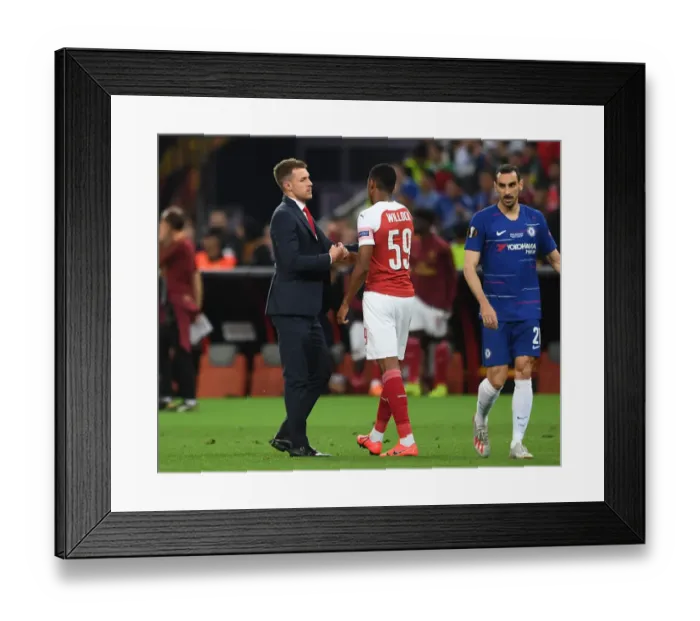 Framed Print : Arsenal's Aaron Ramsey Shakes Hands with Jorginho of Chelsea after Europa League Final in Baku