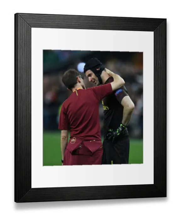 Framed Print : Bittersweet End: Cech Comforted by Garcia after Arsenal's Europa League Defeat to Chelsea (Baku, 2019) Framed Print : Bittersweet End: Cech Comforted by Garcia after Arsenal's Europa League Defeat to Chelsea (Baku, 2019)
