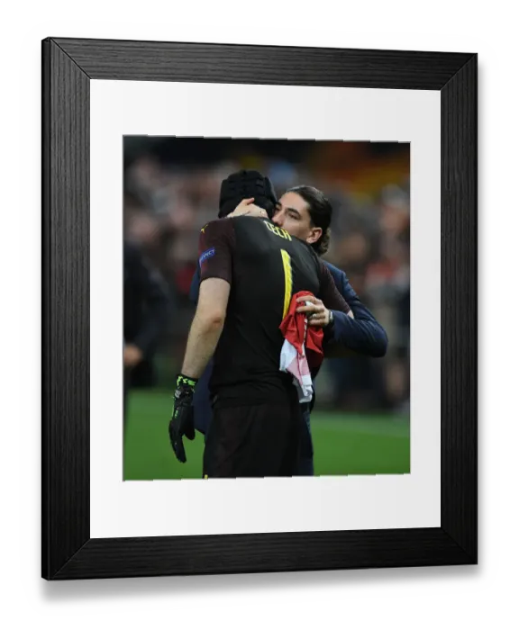 Framed Print : Bittersweet End: Cech Comforted by Bellerin after Arsenal's Europa League Defeat