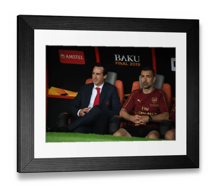 Framed Print : Unai Emery and Juan Carlos Carcedo, Arsenal's Head Coach and Assistant, before the Europa League Final against Chelsea, Baku 2019 Framed Print : Unai Emery and Juan Carlos Carcedo, Arsenal's Head Coach and Assistant, before the Europa League Final against Chelsea, Baku 2019