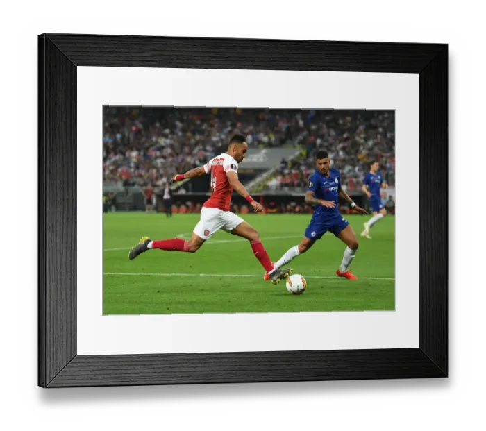 Framed Print : Arsenal's Aubameyang Faces Off Against Chelsea's Emerson in Europa League Final Showdown