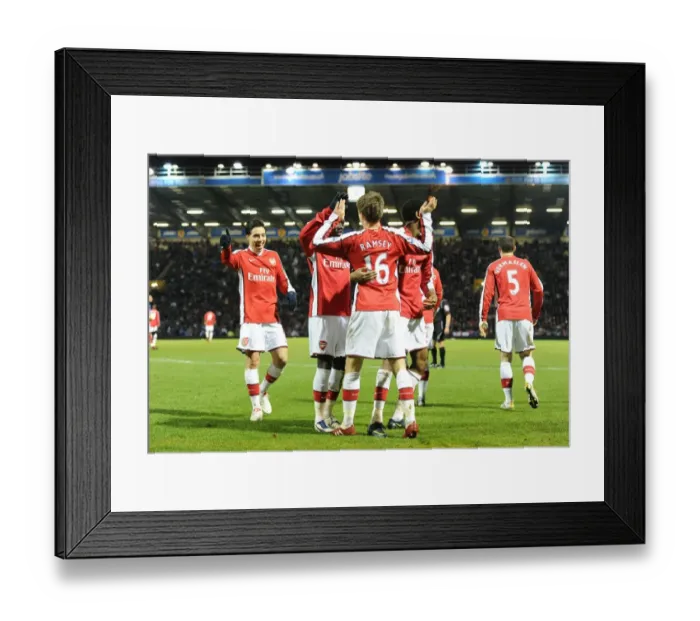 Framed Print : Arsenal Triumph: Ramsey, Nasri, Sagna, Diaby Celebrate 3rd Goal vs. Portsmouth (30 / 12 / 2009)