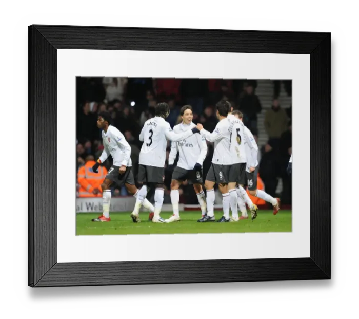 Framed Print : Eduardo, Nasri, and Sagna: Celebrating Arsenal's FA Cup Goal Against West Ham (3 / 1 / 2010)