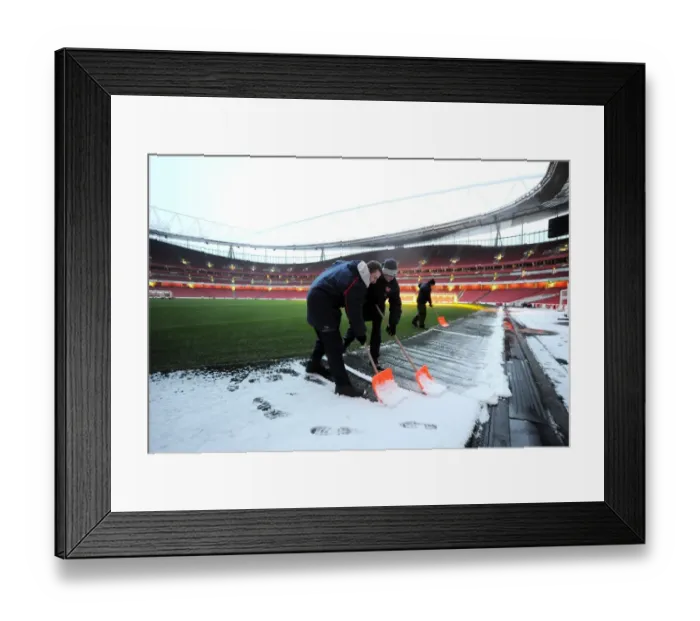 Framed Print : Winter's Embrace at Emirates: Arsenal's Stadium Transformed in Snow Framed Print : Winter's Embrace at Emirates: Arsenal's Stadium Transformed in Snow