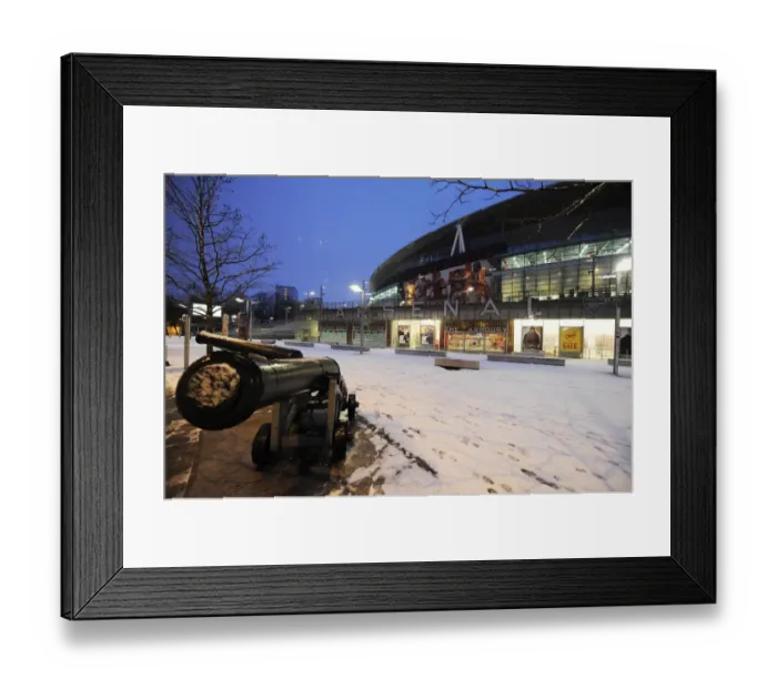 Framed Print : Winter's Embrace at Emirates: Arsenal's Stadium Transformed in Snow Framed Print : Winter's Embrace at Emirates: Arsenal's Stadium Transformed in Snow