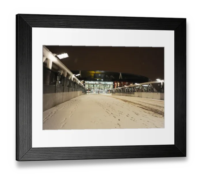 Framed Print : Winter's Embrace at Emirates: Arsenal's Stadium Transformed in Snow Framed Print : Winter's Embrace at Emirates: Arsenal's Stadium Transformed in Snow