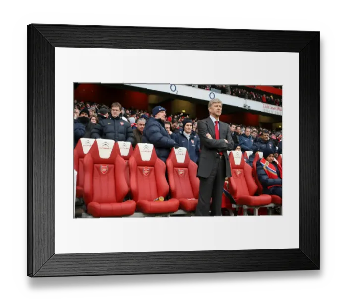 Framed Print : Arsene Wenger the Arsenal Manager with JK (Masseur) to his right. Arsenal 2: 2 Everton Framed Print : Arsene Wenger the Arsenal Manager with JK (Masseur) to his right. Arsenal 2: 2 Everton