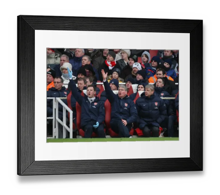 Framed Print : Arsene Wenger and His Team: A Tie at Emirates - Wenger, Rice, and Lewin in the Dugout
