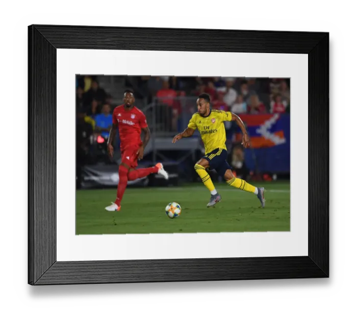 Framed Print : Arsenal vs Bayern Munich: Pierre-Emerick Aubameyang Faces Off Against Jerome Boateng in International Champions Cup Match, Los Angeles 2019