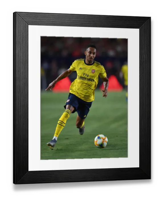 Framed Print : Arsenal's Aubameyang Goes Head-to-Head with Bayern Munich in 2019 Pre-Season Clash