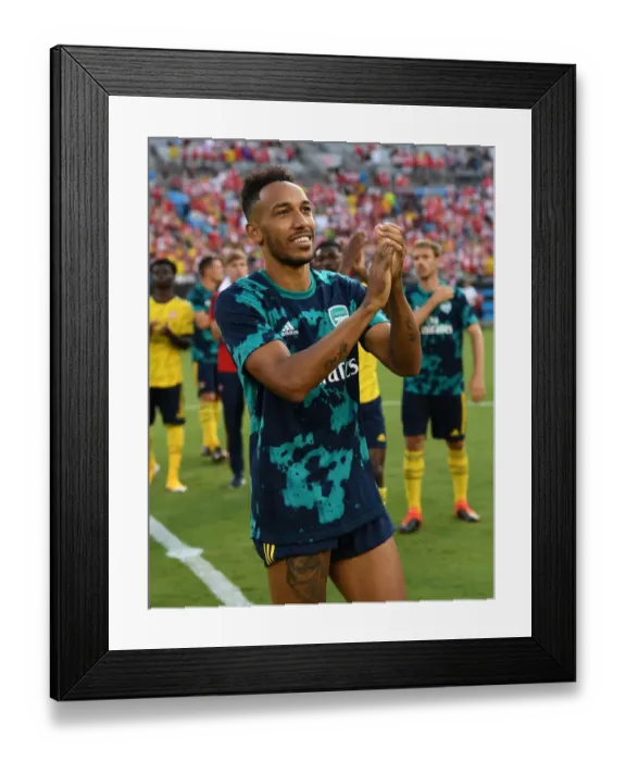 Framed Print : Arsenal's Aubameyang Reacts after Arsenal v Fiorentina 2019-20 International Champions Cup Match in Charlotte