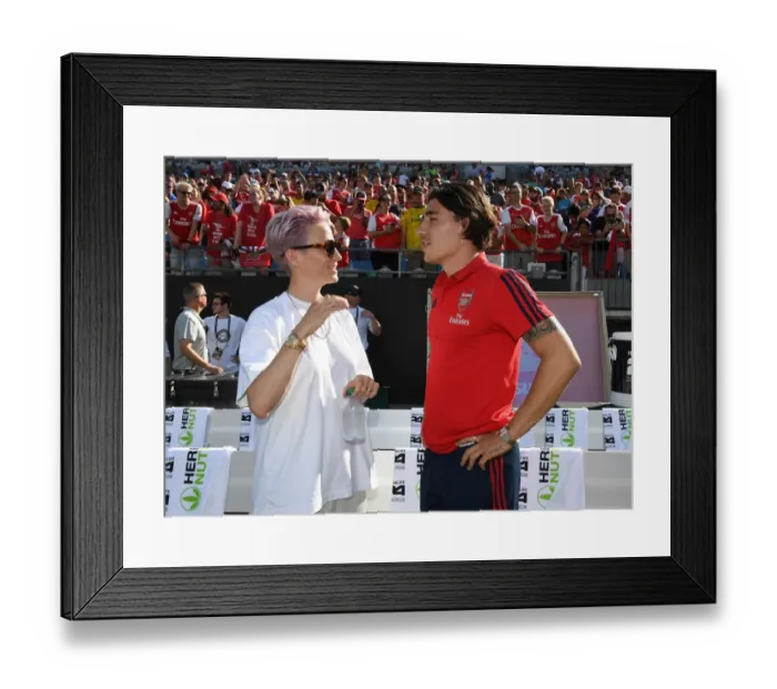 Framed Print : Arsenal's Hector Bellerin Meets Megan Rapinoe of Reign FC during Arsenal v Fiorentina International Champions Cup Match in Charlotte, 2019