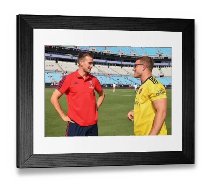 Framed Print : Arsenal's Rob Holding Meets NFL Star Christian McCaffrey at 2019 International Champions Cup in Charlotte