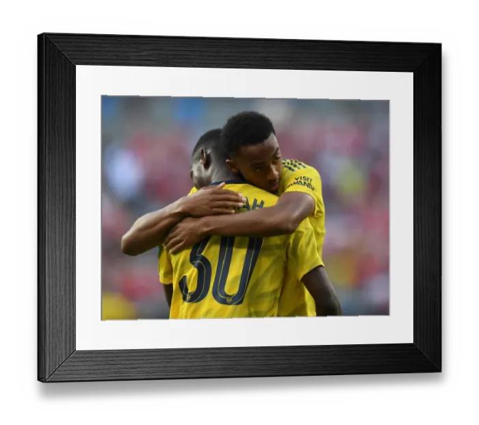 Framed Print : Arsenal's Eddie Nketiah and Joe Willock Celebrate Goals Against ACF Fiorentina in 2019 International Champions Cup, Charlotte