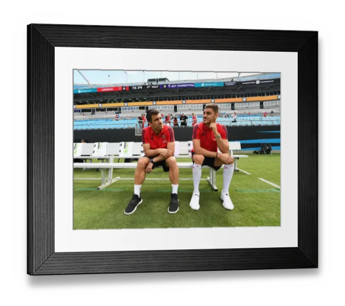 Framed Print : Arsenal's Sokratis and Mavropanos Prepare for Arsenal v Fiorentina at 2019 International Champions Cup, Charlotte