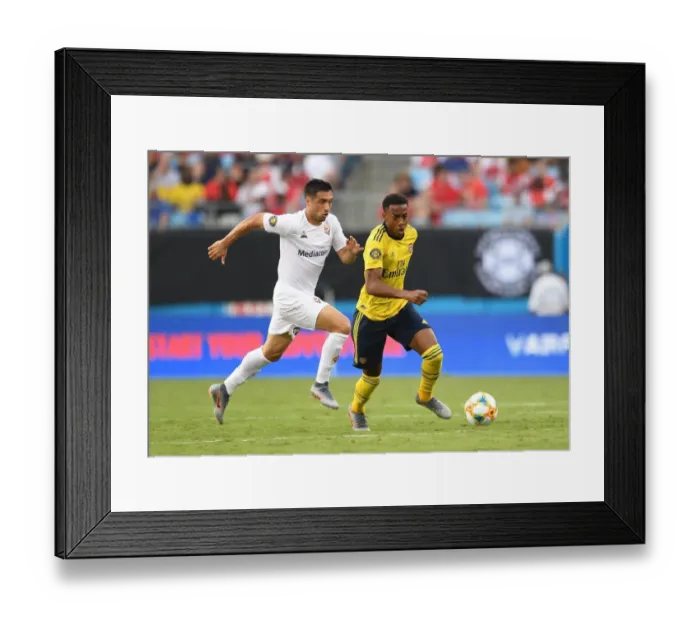 Framed Print : Arsenal vs. Fiorentina: Joe Willock Clashes with Jaime Baez in 2019 International Champions Cup, Charlotte Framed Print : Arsenal vs. Fiorentina: Joe Willock Clashes with Jaime Baez in 2019 International Champions Cup, Charlotte