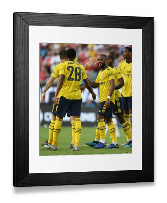 Framed Print : Arsenal's Willock and Lacazette Celebrate Goal in 2019 International Champions Cup, Charlotte Framed Print : Arsenal's Willock and Lacazette Celebrate Goal in 2019 International Champions Cup, Charlotte