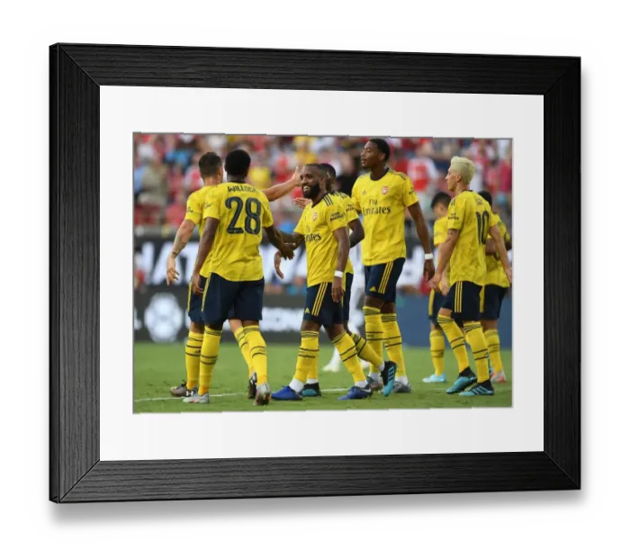 Framed Print : Arsenal's Willock and Lacazette Celebrate Goals in 2019 International Champions Cup Win against Fiorentina