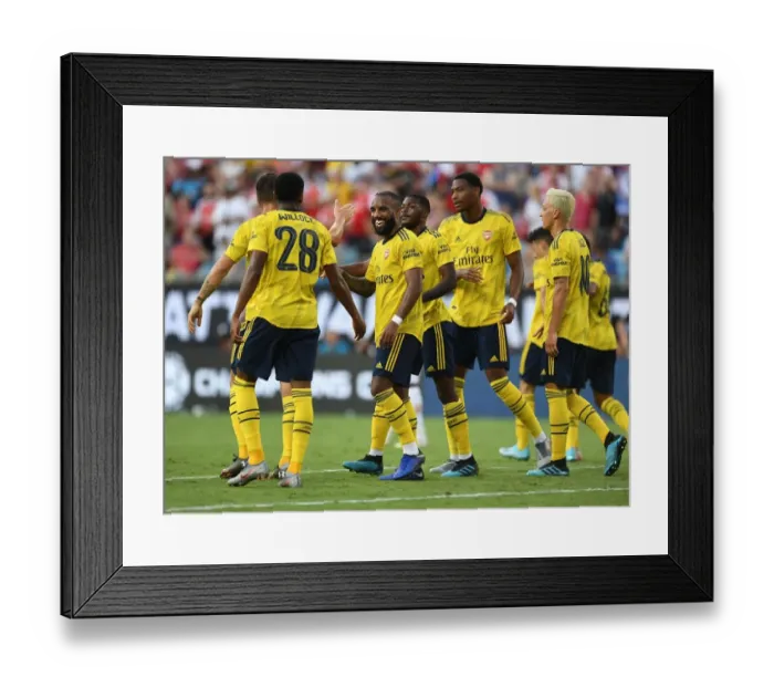 Framed Print : Arsenal's Joe Willock and Alexandre Lacazette Celebrate Goal in Arsenal v Fiorentina 2019-20 International Champions Cup Match