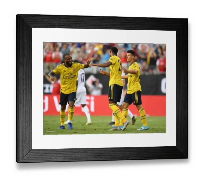 Framed Print : Arsenal's Joe Willock and Alexandre Lacazette Celebrate Goal in 3-0 International Champions Cup Win