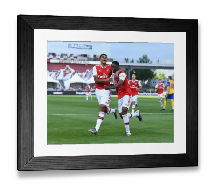 Framed Print : Arsenal's James Olayinka and Tyreece John-Jules Celebrate Goals in Colorado Rapids Friendly, 2019 Framed Print : Arsenal's James Olayinka and Tyreece John-Jules Celebrate Goals in Colorado Rapids Friendly, 2019