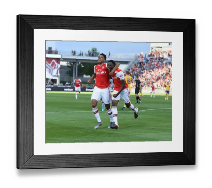 Framed Print : Arsenal Double Strike: Olayinka and John-Jules Celebrate Goal Scoring Moment (2019) Framed Print : Arsenal Double Strike: Olayinka and John-Jules Celebrate Goal Scoring Moment (2019)