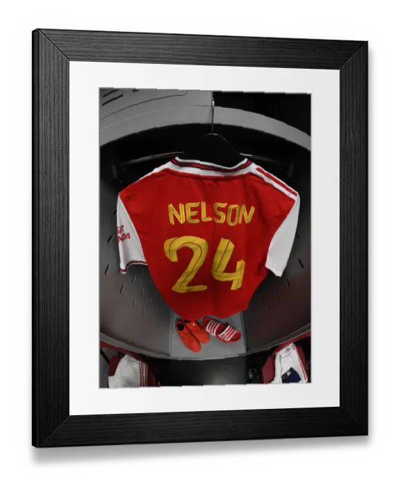 Framed Print : Arsenal FC at Colorado Rapids: Pre-Season Friendly - Reiss Nelson's Jersey in Arsenal Changing Room Framed Print : Arsenal FC at Colorado Rapids: Pre-Season Friendly - Reiss Nelson's Jersey in Arsenal Changing Room