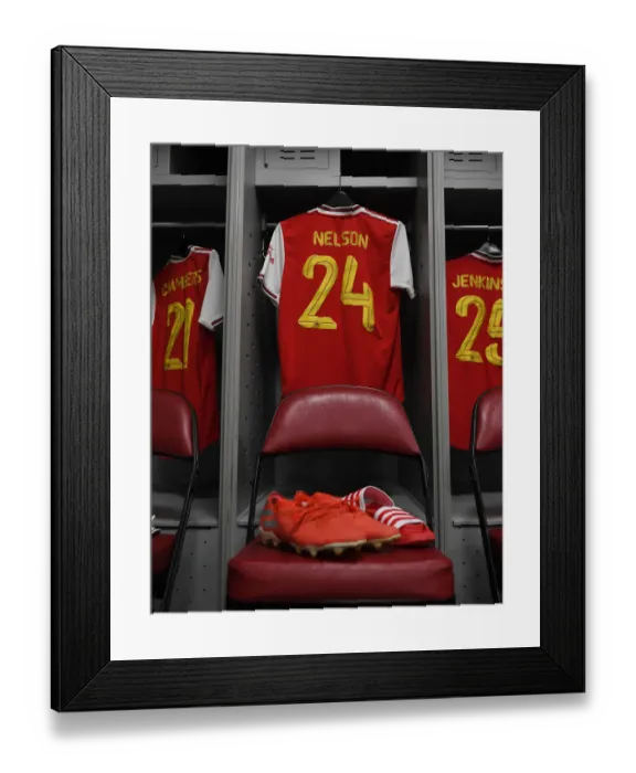 Framed Print : Arsenal FC: A Glimpse into Reiss Nelson's Pre-Season Training Routine - Arsenal Changing Room Framed Print : Arsenal FC: A Glimpse into Reiss Nelson's Pre-Season Training Routine - Arsenal Changing Room