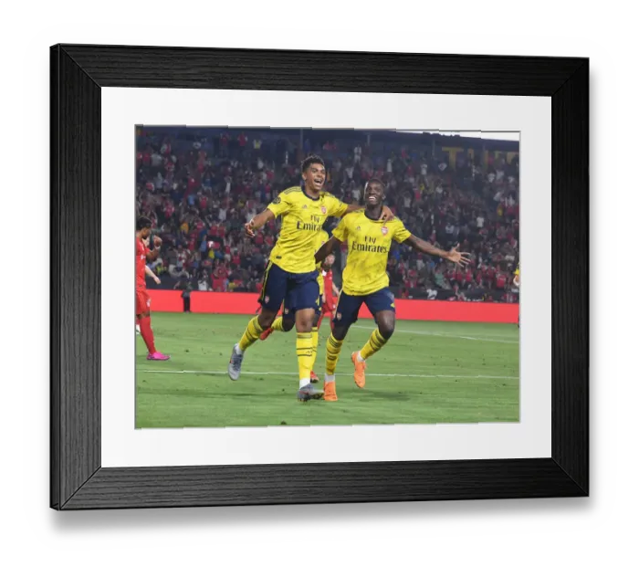 Framed Print : Arsenal's Nketiah and John-Jules: Celebrating Their Goals Against FC Bayern Munich in the 2019 International Champions Cup Framed Print : Arsenal's Nketiah and John-Jules: Celebrating Their Goals Against FC Bayern Munich in the 2019 International Champions Cup
