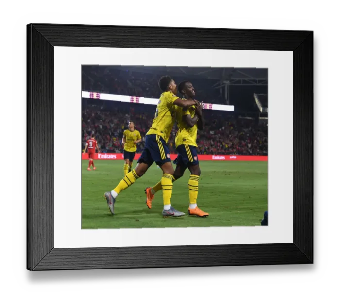 Framed Print : Arsenal's Nketiah and John-Jules: Celebrating Goals Against FC Bayern Munich in 2019 International Champions Cup
