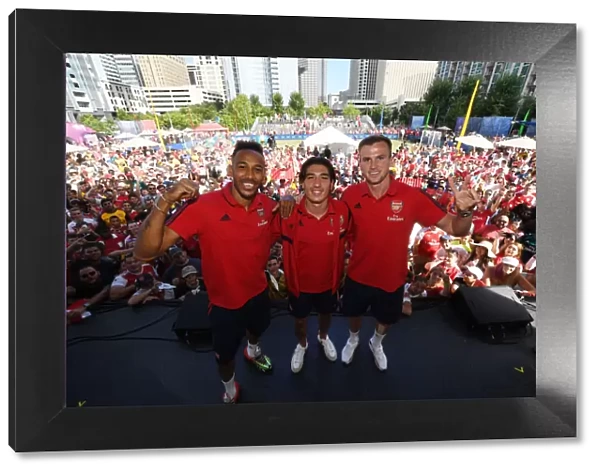 Arsenal Stars Mingle with Fans before Arsenal v Fiorentina in 2019: Aubameyang, Bellerin, and Holding Meet and Greet Supporters in Charlotte