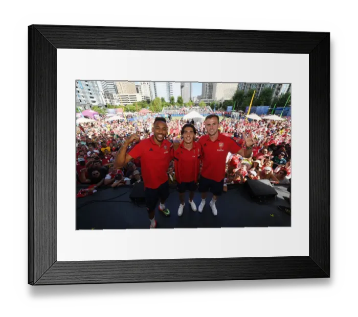Framed Print : Arsenal Stars Mingle with Fans before Arsenal v Fiorentina in 2019: Aubameyang, Bellerin, and Holding Meet and Greet Supporters in Charlotte Framed Print : Arsenal Stars Mingle with Fans before Arsenal v Fiorentina in 2019: Aubameyang, Bellerin, and Holding Meet and Greet Supporters in Charlotte