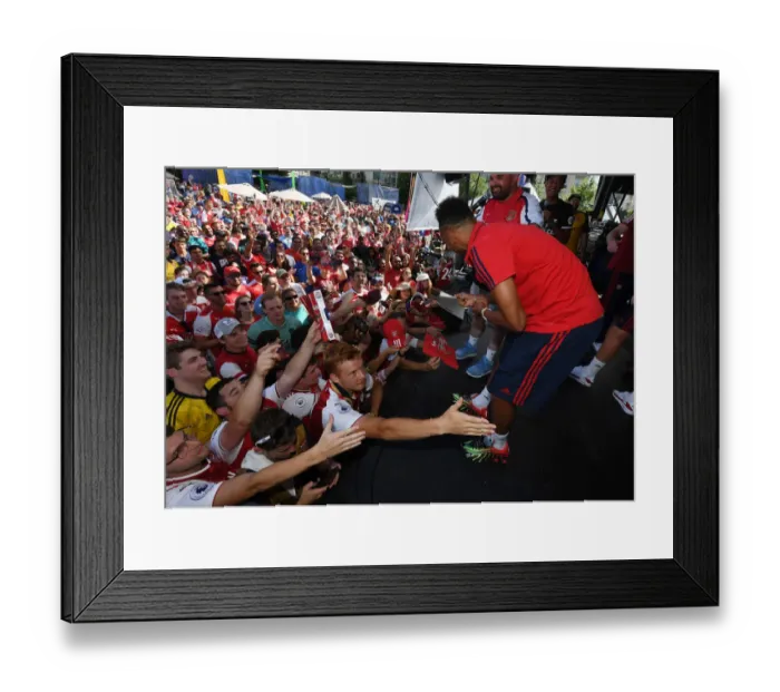 Framed Print : Arsenal's Aubameyang Greets Fans Before Arsenal vs Fiorentina in 2019 International Champions Cup