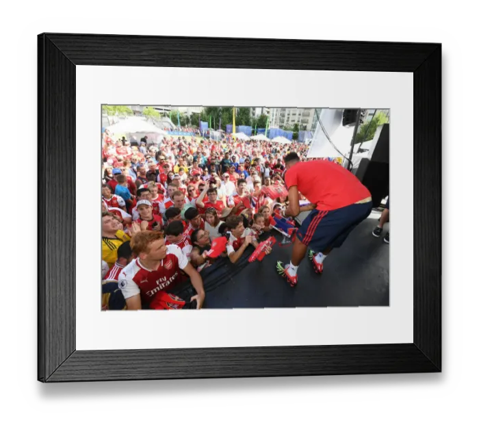Framed Print : Arsenal's Aubameyang Greets Fans Before Arsenal v Fiorentina in 2019 International Champions Cup, Charlotte Framed Print : Arsenal's Aubameyang Greets Fans Before Arsenal v Fiorentina in 2019 International Champions Cup, Charlotte