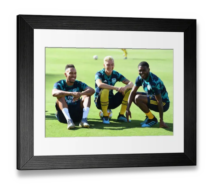Framed Print : Arsenal Stars Aubameyang, Ozil, and Maitland-Niles Before Arsenal v Fiorentina 2019-20 Pre-Season Match